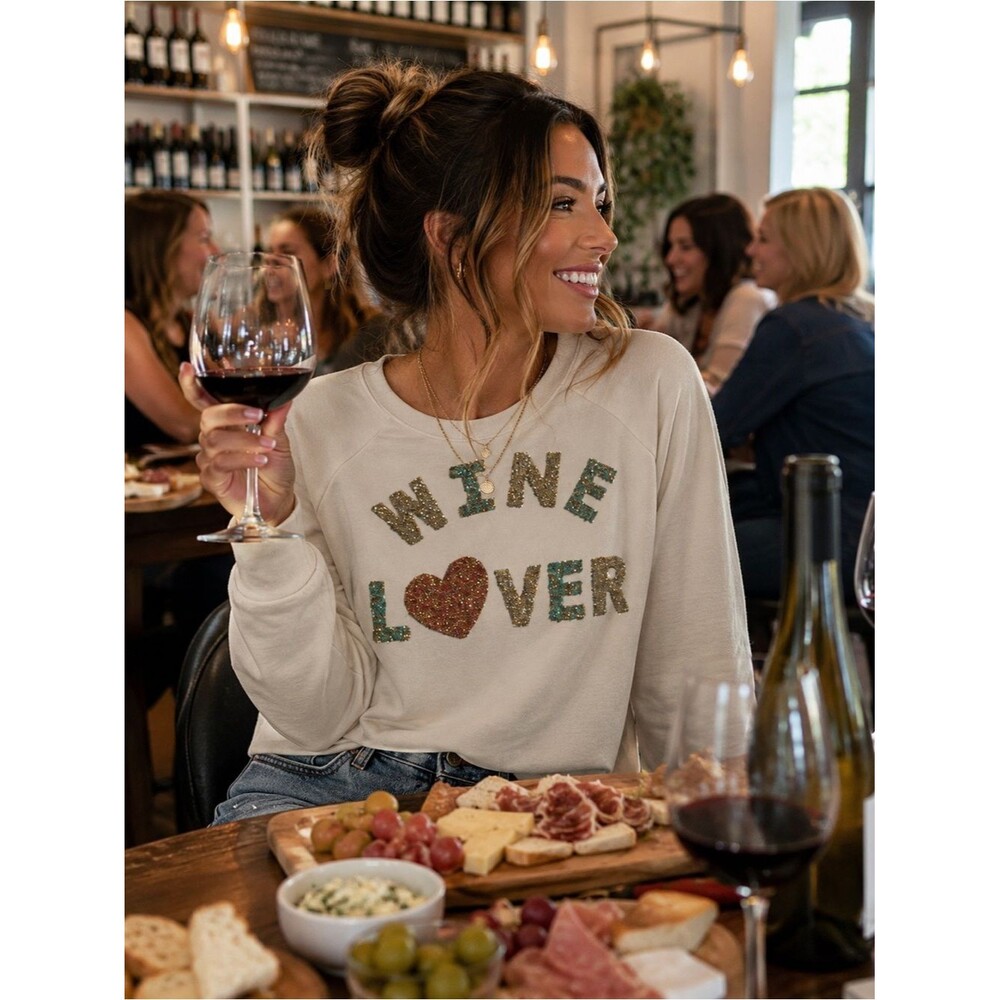 Judith March Wine Lover Rhinestone Glitter Sweatshirt Women's Large Sparkles